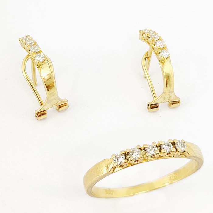 18 kt. Yellow gold - Earrings, Ring - 0.52 ct Diamonds