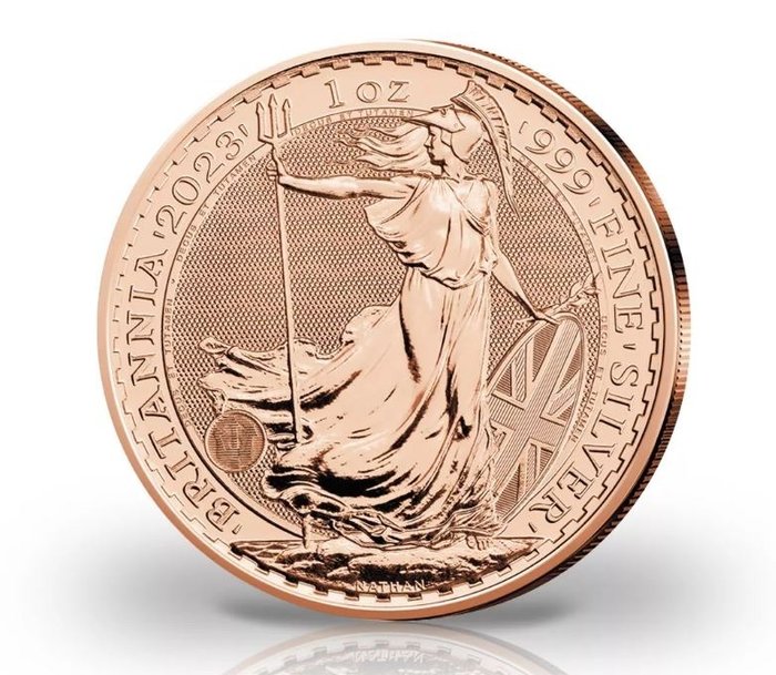英國. 2 Pounds 2023 Britannia, mit Rotgold veredelt, 1 Oz (.999)  (沒有保留價)