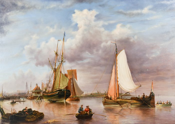 Henk de Hoog - 120 x 160 cm - Ships being supplied by the harbor