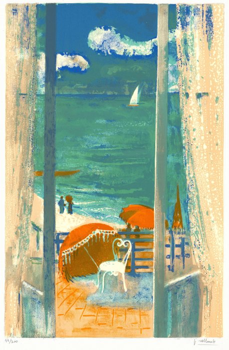 Paul Collomb (1921-2010) - Terrasse en bord de Mer