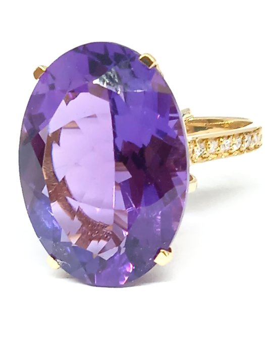 戒指 - 14 克拉 黃金 紫水晶 - 鉆石 