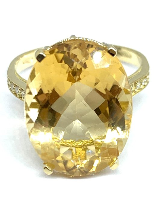 Ring - 14 kt Gult guld Citrin - Diamant