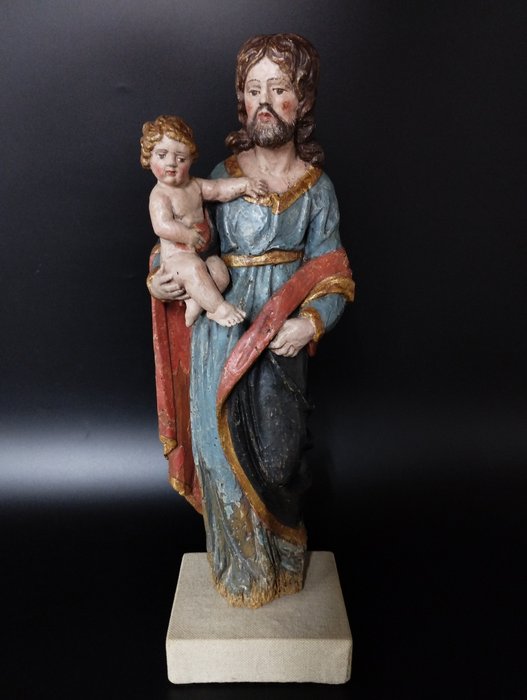 Scultura, Saint Joseph with Child Jesus, 18th Century - 50 cm - Legno