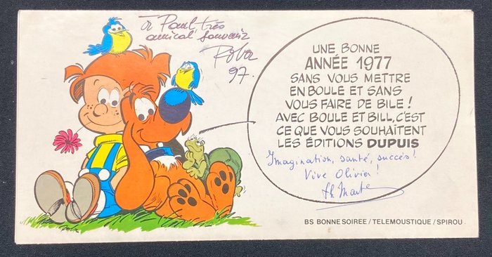 Boule & Bill - Carte de voeux Dupuis 1977 signée Roba - (1977)