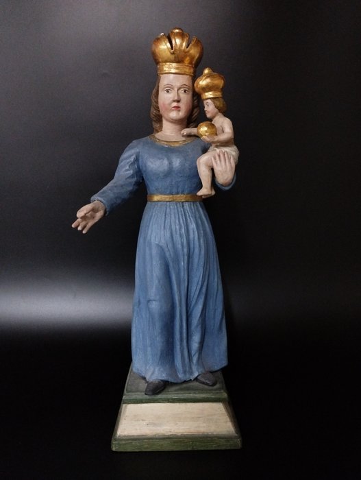 Posąg, Folkloric Regia Madonna With Child Jesus - 54 cm - Drewno