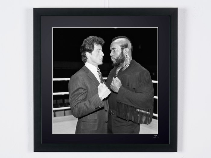Rocky III" Press Conference - Mr. T And Sylvester Stallone - Fine Art Photography - Luxury Wooden Framed 70X50 cm - Limited Edition Nr 02 of 30 - Serial ID 30497 - - Original Certificate (COA), Hologram Logo Editor and QR Code