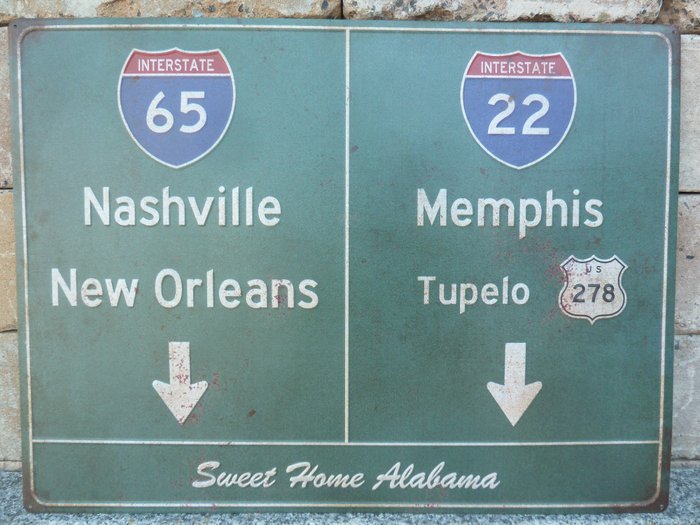 Reclamebord (1) - New Orleans Memphis Nashville Straatnaambord Metaal 58cm Made in USA Diner Decoratie Interstate - metaal