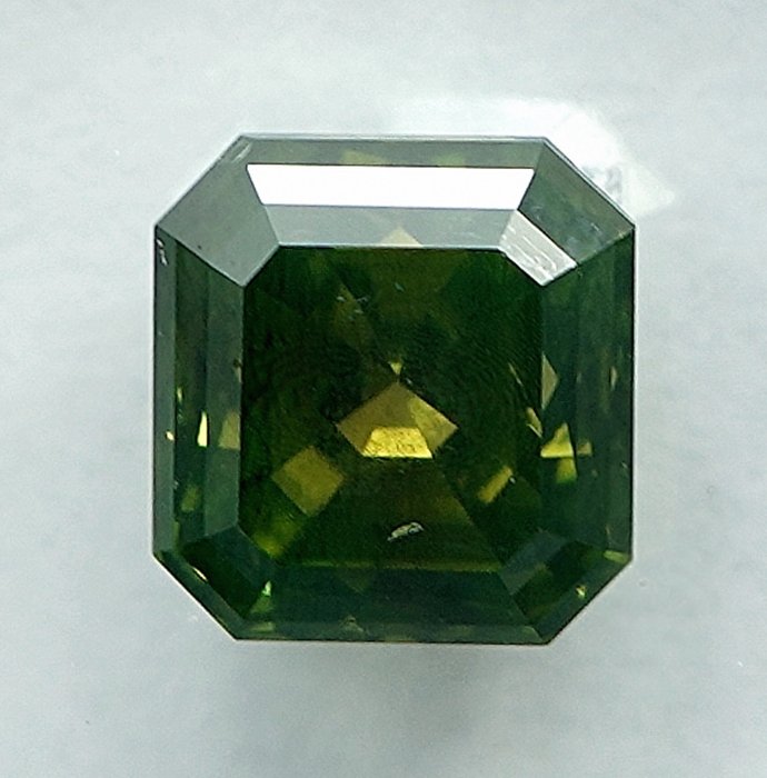 鑽石 - 1.08 ct - 祖母綠形 - Fancy Intense Yellowish Green - SI1