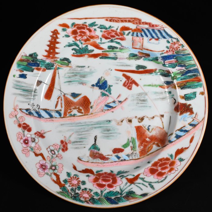 盤子 - Assiette en porcelaine à décor d'une scène de rivière - 瓷器