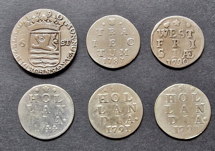 Netherlands, Provincial coins. Lot van 6 stuks (6 stuiver of scheepjesschelling en Dubbele wapenstuiver) 1744/1791