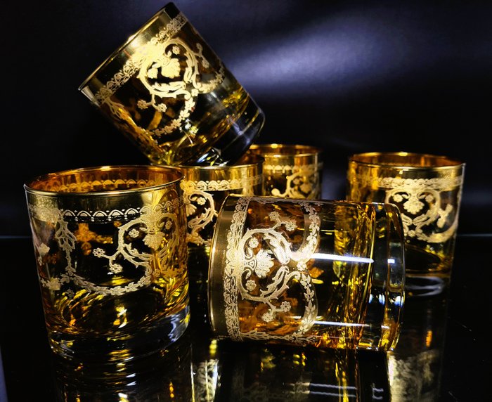 Whiskey glasses (6) - .999 (24 kt) gold, Crystal - hand made - Catawiki