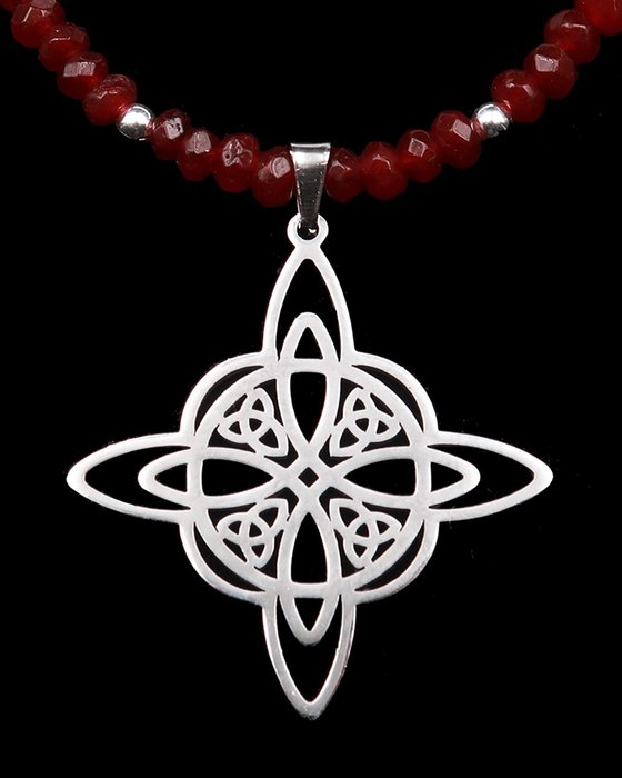 红宝石 - 项链 - 女巫结 - 抵御巫术的护身符 - 扣环，925 银珠 - 项链