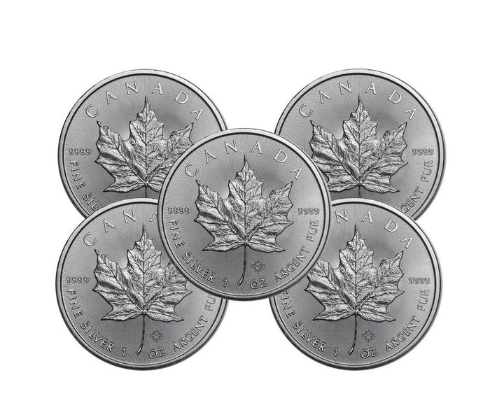 Καναδάς. 2024 Canadian Maple Leaf coin in capsule, 5 x 1 oz