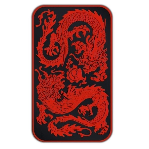 Australie. 1 Dollar 2020 Rectangle Dragon Black Platinum Cyber Red Coin Bar - 1 oz (.999)