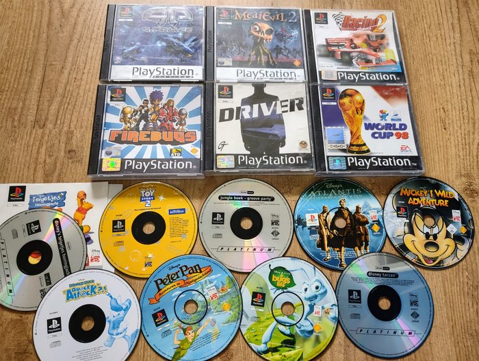 Sony PlayStation 1 (PS1) - 15x Games, incl MediEvil 2,Driver,Firebugs and 9x Disney games - Videospel