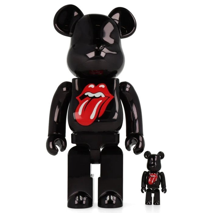 Medicom Toy Be@rbrick - The Rolling Stones (Hot Lips logo - Black Chrome) 400% & 100% Bearbrick Set