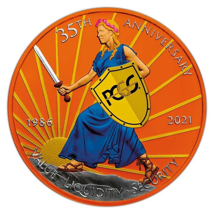 紐埃. 2 Dollars 2021 PCGS 35th Anniversary Cyber Orange, 1 Oz (.999)  (沒有保留價)