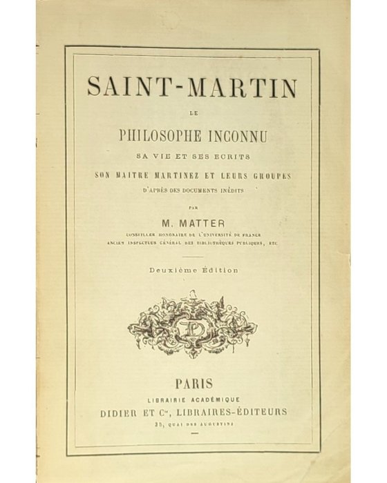 Jacques Matter - Saint-Martin le philosophe inconnu. Sa vie - Catawiki