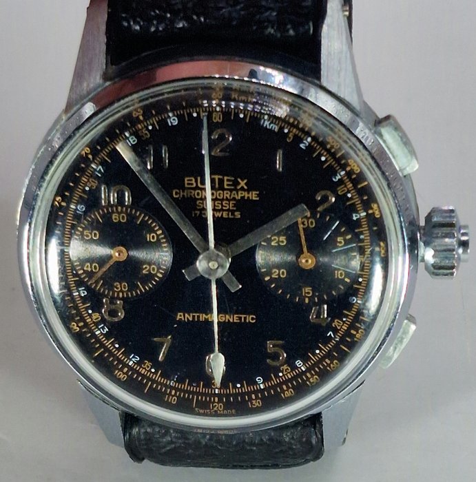 Butex = Buttes Watch Co. - BWC - Chromchronograph - Kaliber Landeron 47 - Dreidrücker - Män - Schweiz omkring 1940