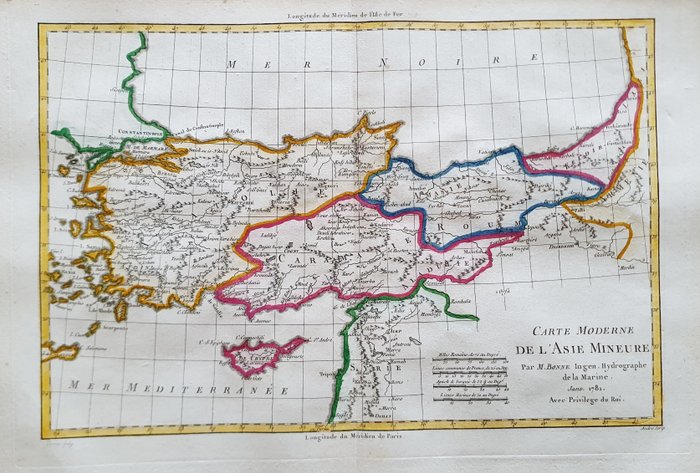 Orientul Mijlociu, Hartă - Turcia / Azerbaidjan / Orientul Mijlociu / Cipru; A. Grenet / R. Bonne - Carte Moderne de l'Asie Mineure - 1761-1780