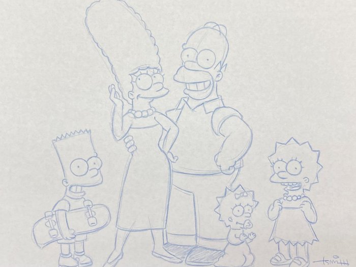 The Simpsons - 1 Konceptritning av familjen, gjord av Todd Aaron Smith (certifierad)