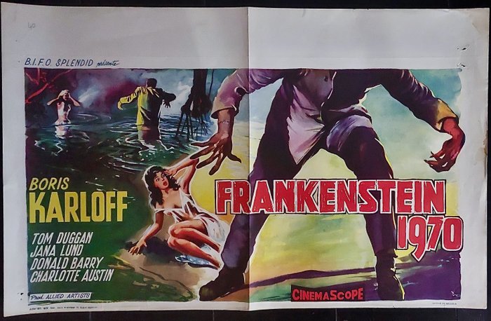 - - Frankenstein 1970 - FRANKENSTEIN 1970, original poster for Boris Karloff 1958 horror movie