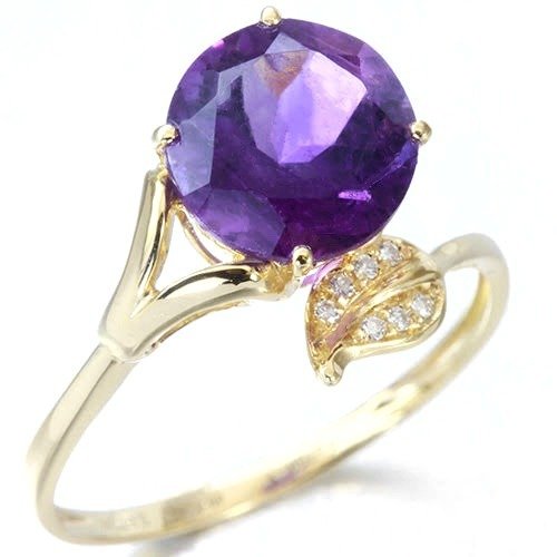 戒指 - 14K包金 黄金 紫水晶 - 钻石 