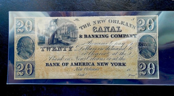 美利堅合眾國 - 過時貨幣 -. 20 Dollars 1800' - The New Orleans Canal & Banking Company