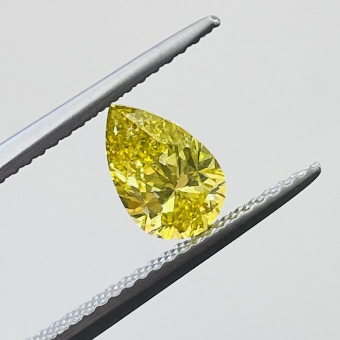 1 pcs Diamante - 1.01 ct - Pera - Color Enhanced - giallo intenso fantasia - SI3