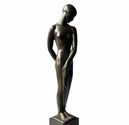 Max Le Verrier - Fayral - Sculpture, Ondine - 37 cm - Patinated metal and marble - 1930