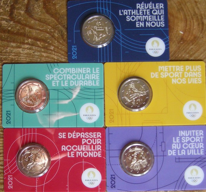France. 2 Euro 2021 "Jeux Olympiques Paris 2024" (5 coincards)  (No Reserve Price)