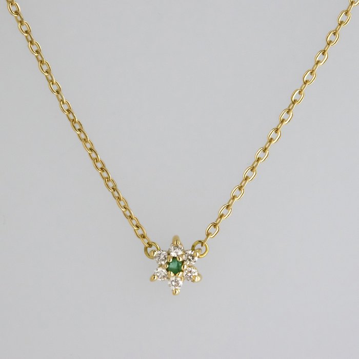 Anhänger - 18 kt Gelbgold Diamant  (Natürlich) - Smaragd 