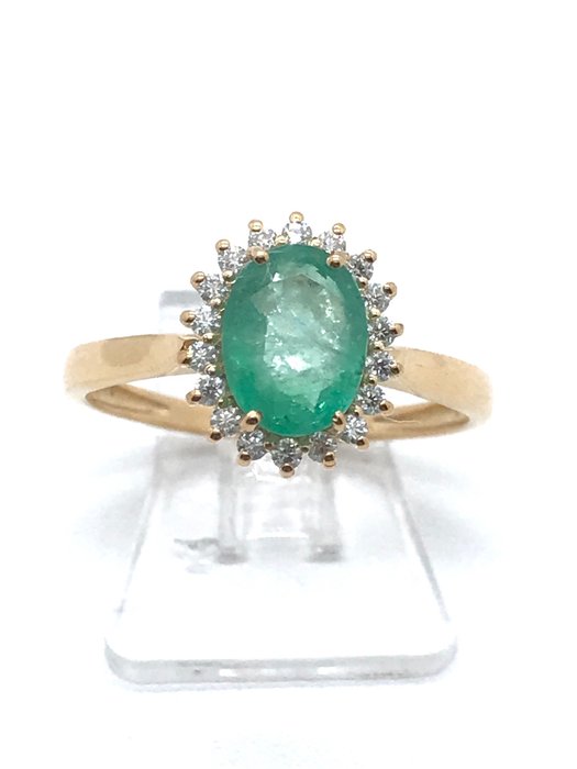 Ohne Mindestpreis - NESSUN PREZZO DI RISERVA - Ring Gelbgold -  1.50 tw. Smaragd - Diamant 