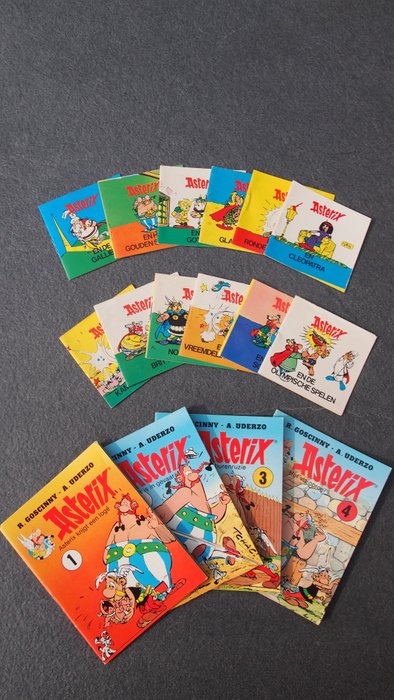 Asterix - Complete set Amro Bank mini reclameboekjes 1 t/m 12 - 4 mini reclame albums van Gala koffie + complete puzzel - (1971/1985)