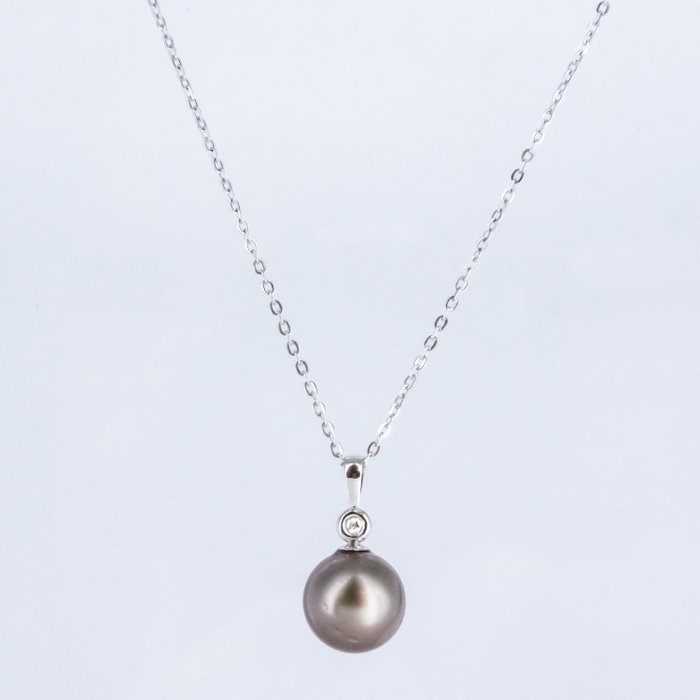 Senza Prezzo di Riserva - Ciondolo - 18 carati Oro bianco Diamante  (Naturale) - Perla