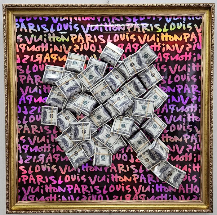 Patryk Konrad - Fashion holographic print / picture / painting / wall  decoration with bundles of dollars and gold - Catawiki