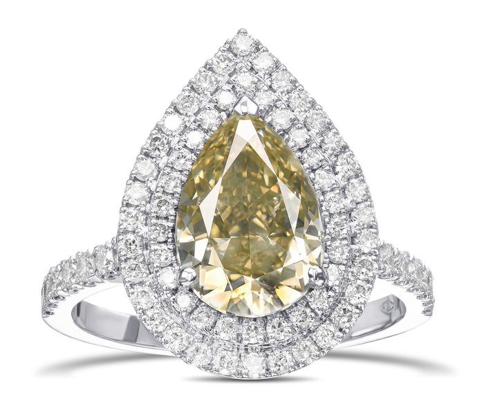 Zonder Minimumprijs Ring - Witgoud Peer Diamant 