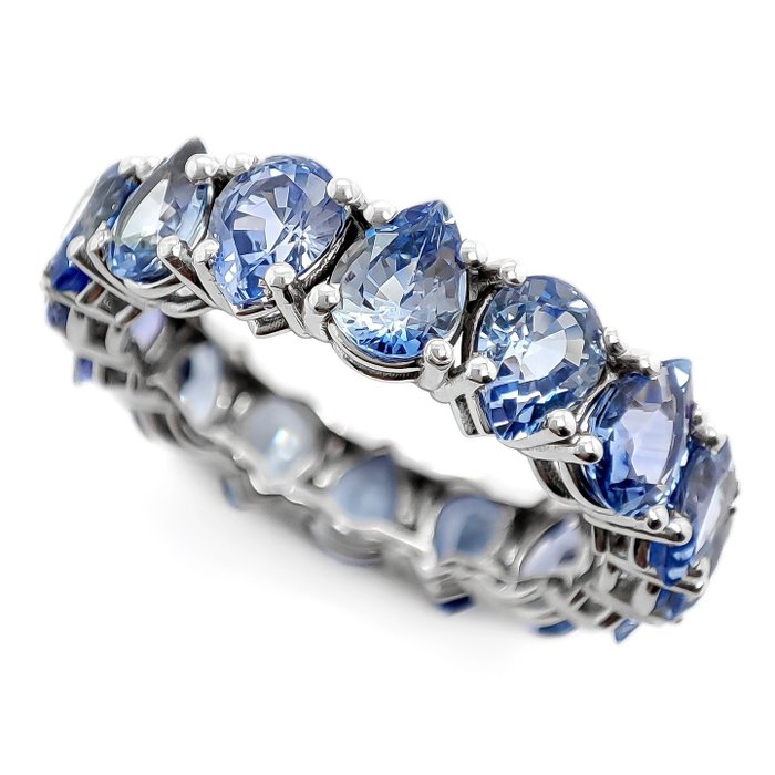 Zonder Minimumprijs - 6.00 Carat Natural Blue Sapphire Eternity Ring - Witgoud 