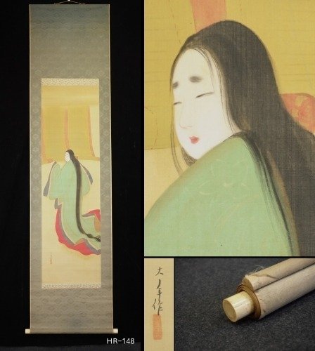 Dipinto, Pergamena da appendere. - Seta - Unknown - Heian beauty 平安美人 - With unreadable signature and seal - Giappone - 1900-1920 (tardo periodo Meiji-Taisho)