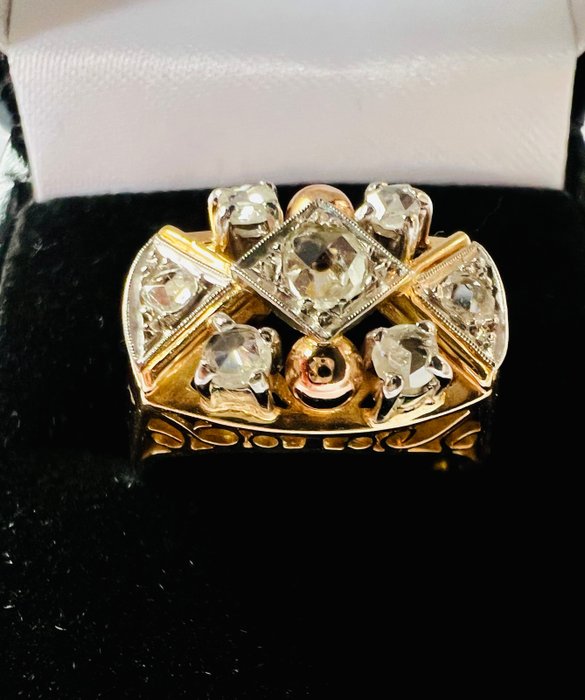 18 karaat Geel goud, Platina, Witgoud - Ring Diamant