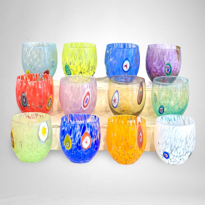 Vetreria Arzanese - Drinking set (12) - Bicchieri colorati con murrine -  Glass - Catawiki
