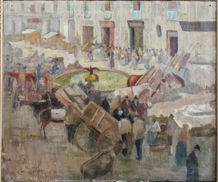 Carlo Cherubini (1897-1978) - Mercato in piazza