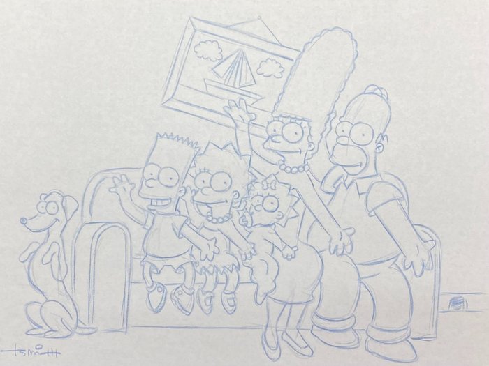 The Simpsons - 1 Koncepttegning af familien, lavet af Todd Aaron Smith (certificeret)