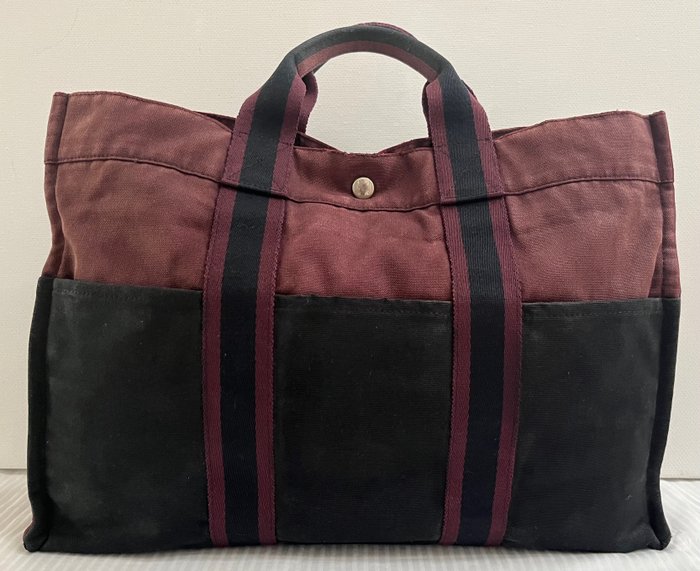 Hermès - "Herline" MM - Fourre Tout - Tote Bag - Schwarz/Bordeaux - Handbag