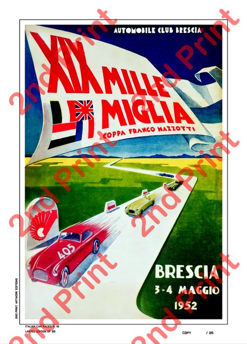 N.D. - Poster/stampa - Collector Limited Edition 25 Pcs - XIX Mille Miglia - Coppa Franco Mazzotti - - Alfa Romeo, Ferrari, Fiat, Lancia, Maserati