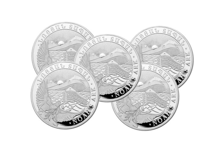 Arménie. 500 Dram 2023 Ark Noah Silver Coin in capsule, 5 x 1 oz
