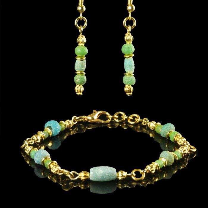古羅馬 玻璃珠手鍊和耳環