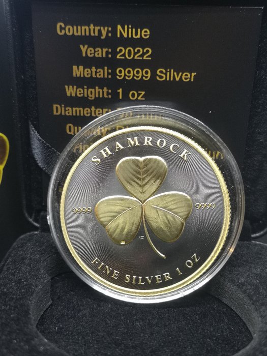 Niue. 2 Dollars 2022 Shamrock - Black Ruthenium 24kt Gold, 1 Oz (.999)  (Ingen reservasjonspris)