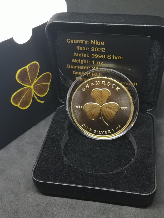 Niue. 2 Dollars 2022 Shamrock - Black Ruthenium 24kt Gold, 1 Oz (.999)  (Ingen reservasjonspris)