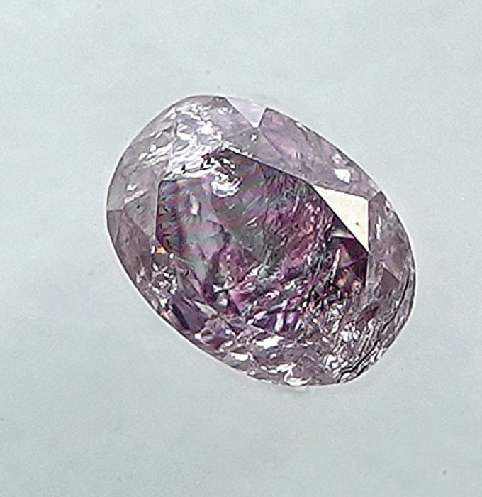 Diamant - 0.12 ct - Oval - Natural Fancy Purplish Pink - I2